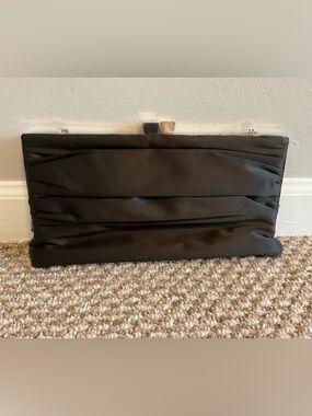 Lulu Townsend Black Satin Evening Bag/Clutch with Chain Strap